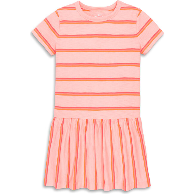 Short Sleeve Explorer Dress, Flamingo Multi Stripe