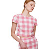 Women's Elena Plaid Short Sleeve Top, Pink & Ivory - Shirts - 1 - thumbnail