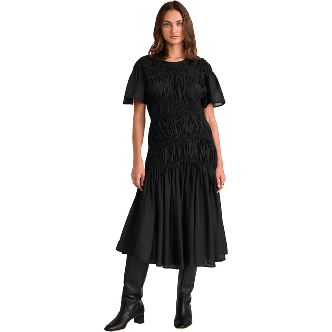 Women's Seraphine Flutter Sleeve Asymmetric Ruched Dress, Black