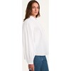 Women's Solstice Honeycomb Smocked Neck Buttoned Top, White - Blouses - 2
