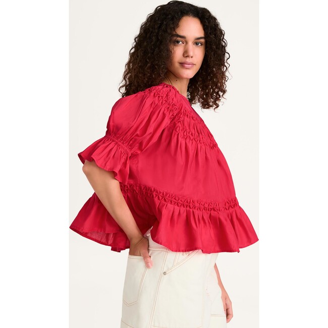 Women's Sol Short Ruffle Cuff Sleeve Smocked Top, Zinnia - Blouses - 3
