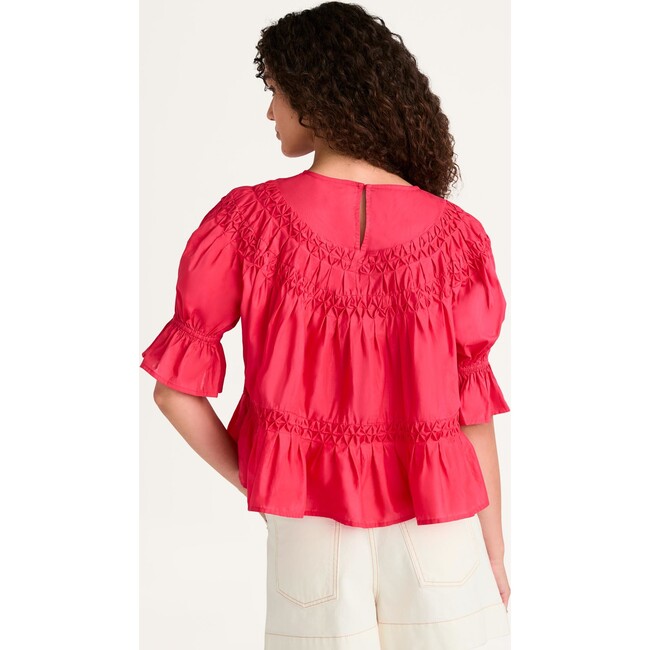 Women's Sol Short Ruffle Cuff Sleeve Smocked Top, Zinnia - Blouses - 4