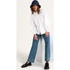 Women's Solstice Honeycomb Smocked Neck Buttoned Top, White - Blouses - 5