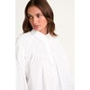 Women's Solstice Honeycomb Smocked Neck Buttoned Top, White - Blouses - 6