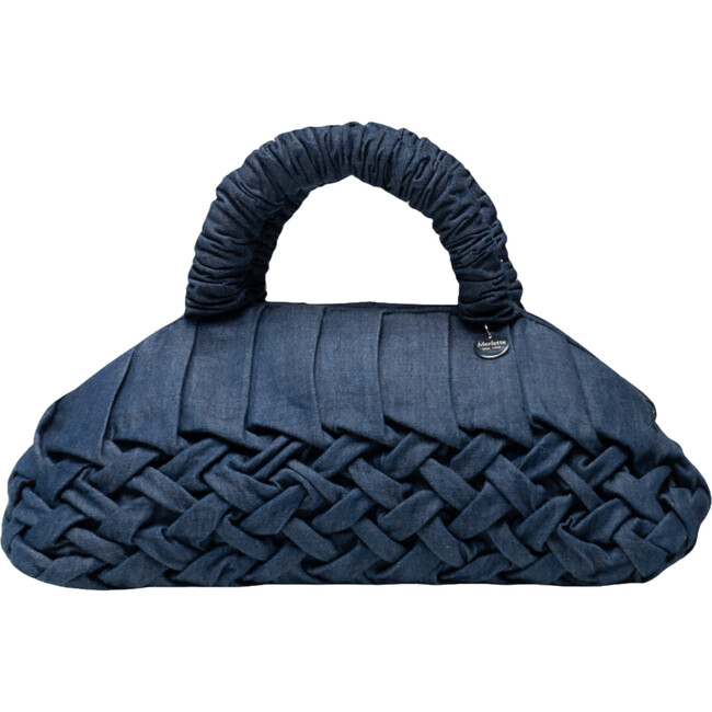 Women's Lune Hand-Woven Basketweave Smock Mini Bag, Dark Denim