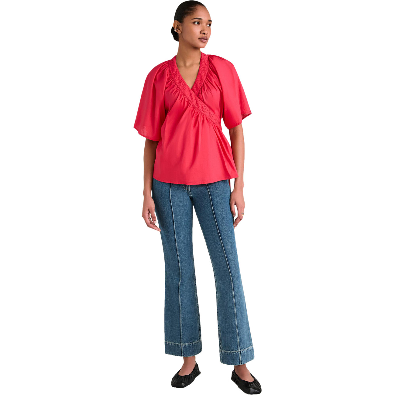 Women's Lucid Loose Sleeve Ruched Wrap-Tie Top, Zinnia