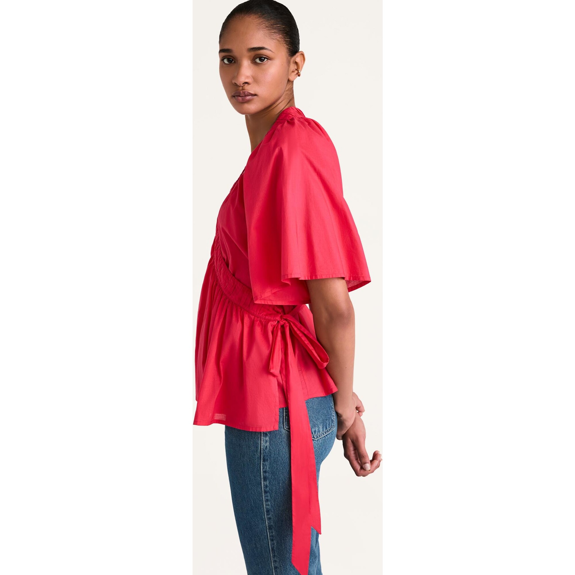 Women's Lucid Loose Sleeve Ruched Wrap-Tie Top, Zinnia