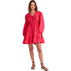 Women's Lasse Tie-Neck Puff Sleeve Gathered Tire Dress, Zinnia - Dresses - 1 - thumbnail