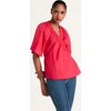 Women's Lucid Loose Sleeve Ruched Wrap-Tie Top, Zinnia - Blouses - 4