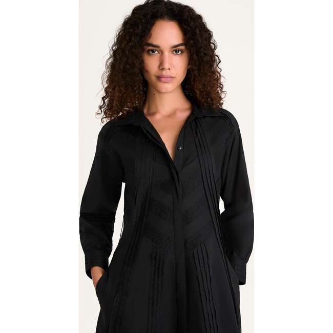 Women's Liberty Long Sleeve Pintuck Buttoned Belted Dress, Black - Dresses - 5