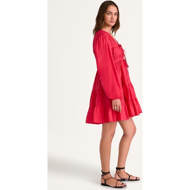 Women's Lasse Tie-Neck Puff Sleeve Gathered Tire Dress, Zinnia - Dresses - 2