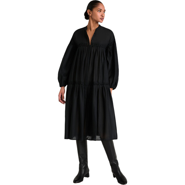 Women's Elysium Long Sleeve Honeycomb Smock Dress, Black