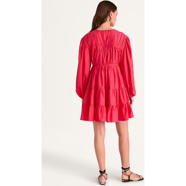 Women's Lasse Tie-Neck Puff Sleeve Gathered Tire Dress, Zinnia - Dresses - 3
