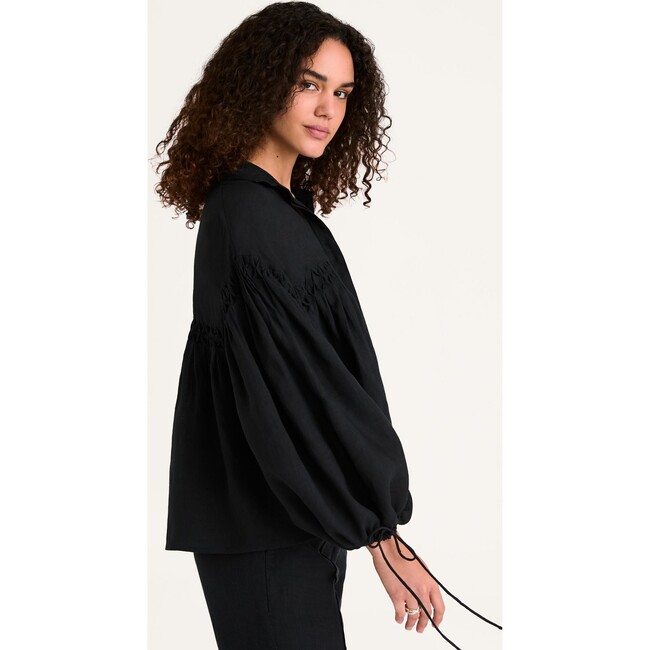 Women's Azurea Balloon Sleeve Tie Cuff Top, Black - Blouses - 2
