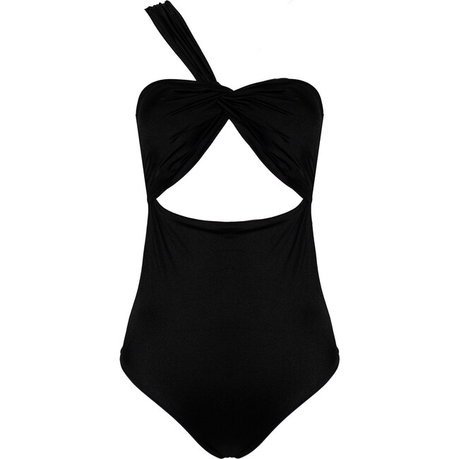Women's Twisted One Shoulder Cut-Out One-Piece Swimsuit, Black