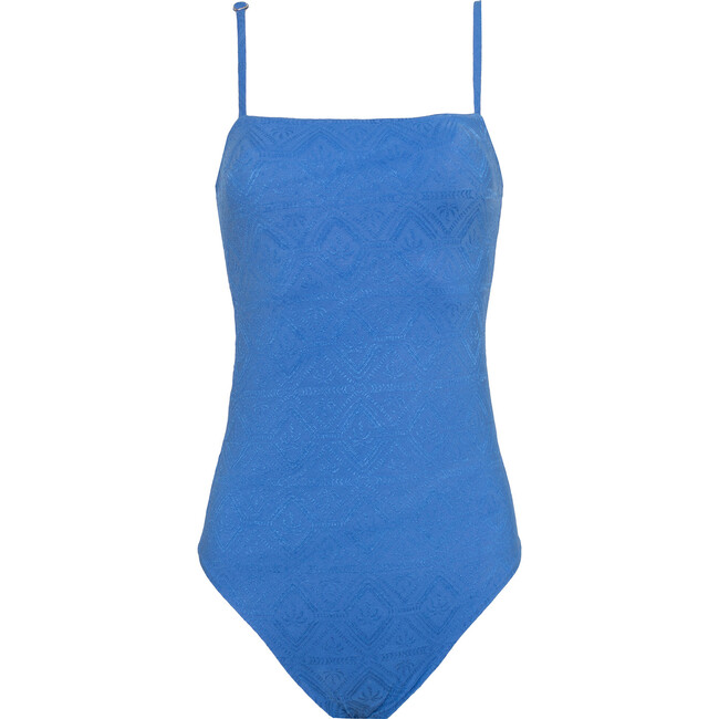 Women's Palms Print Seamless Open Back One-Piece Swimsuit, Blue