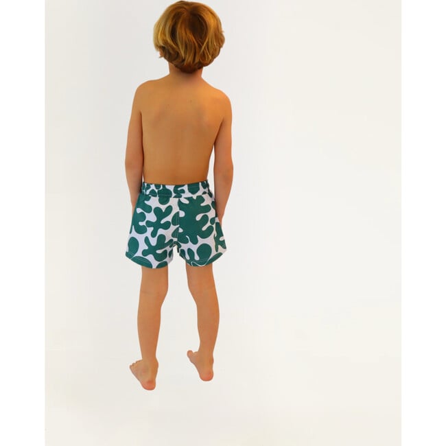 Cole Abstract Print Drawstring Boardies, Dark Green - Swim Trunks - 4