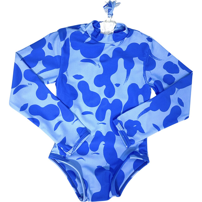 Riley Print Long Sleeve OnePiece Swimsuit, Blue Ladies