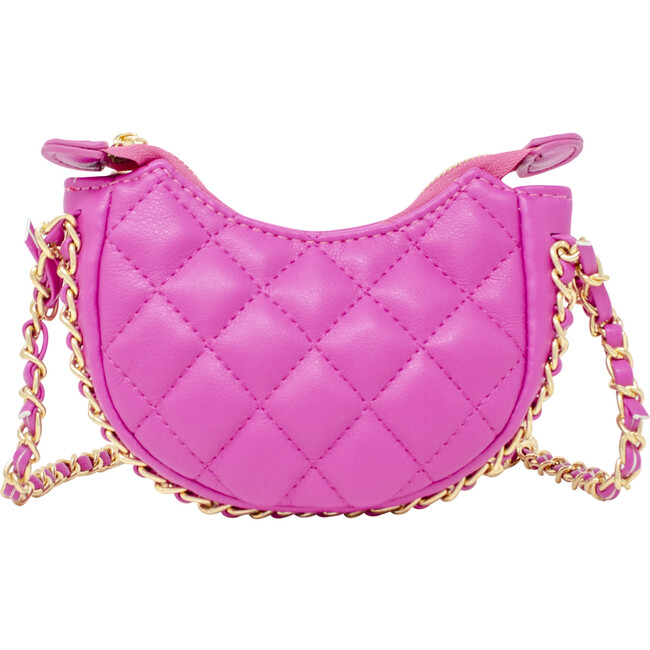 Tiny Quilted Chain Wrapped Hobo Bag, Hot Pink