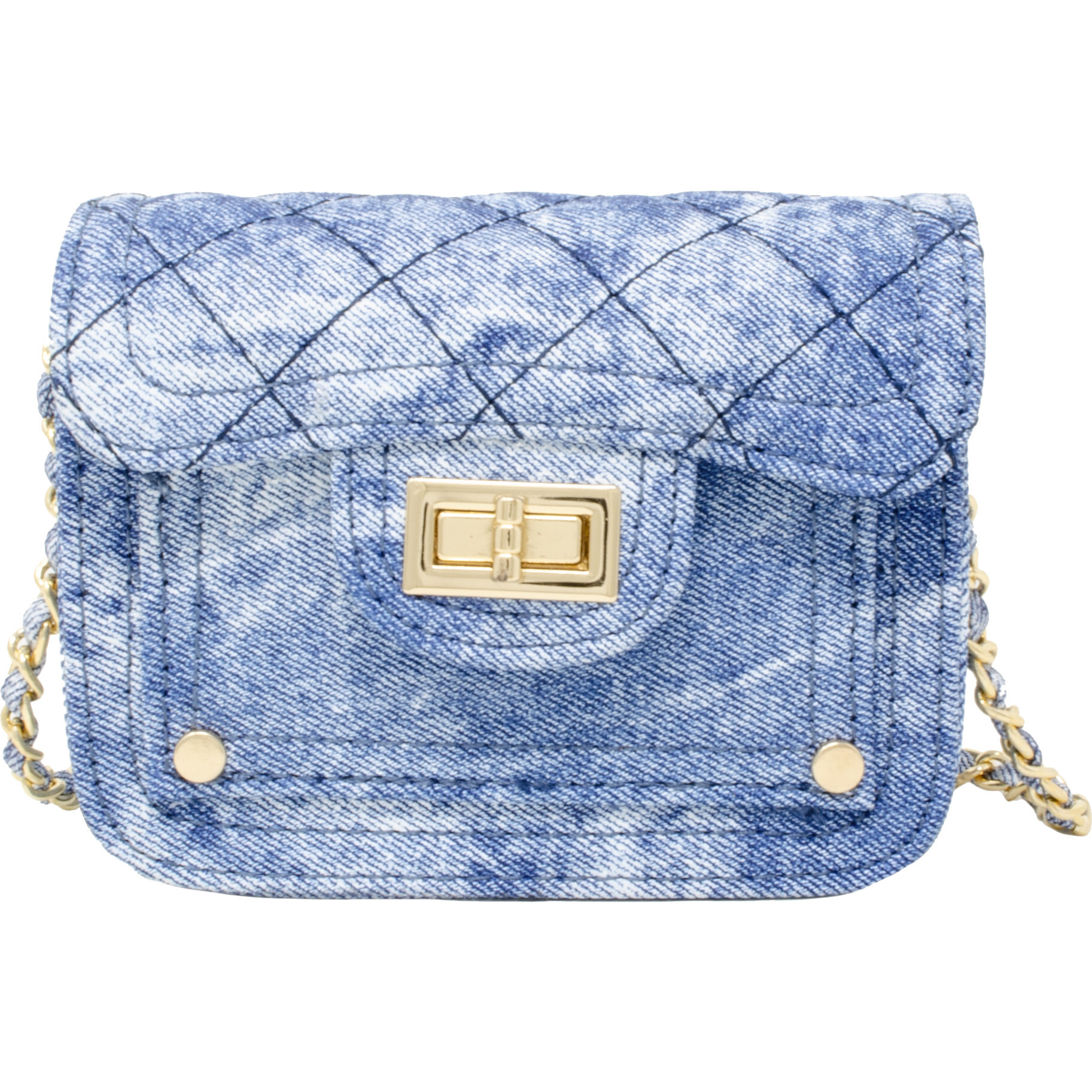 Tie-Dye Quilted Denim Handbag, Blue - Bags - 1