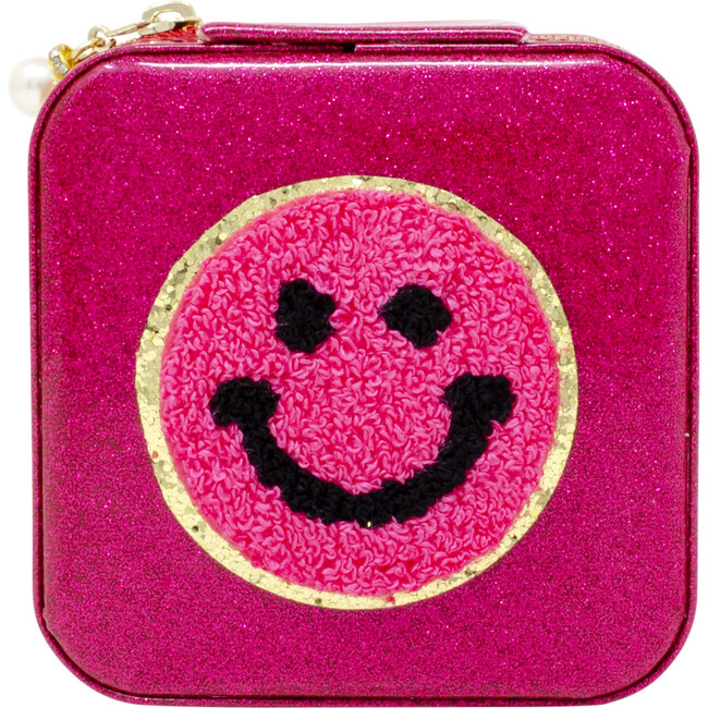 Happy Face Sparkle Jewelry Box, Hot Pink