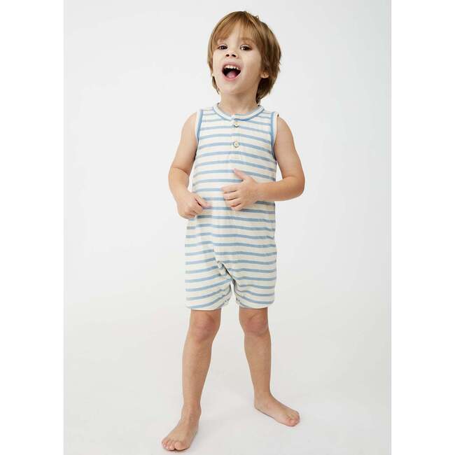 Lachlan Romper, Dusty Blue Stripe - Rompers - 2