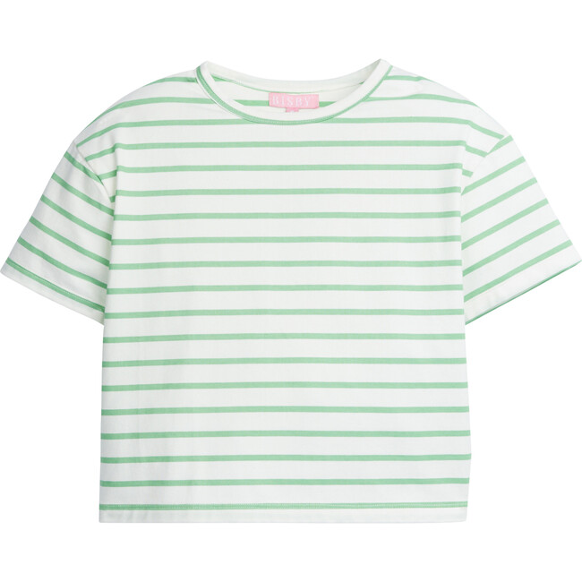 Striped Round Neck Boxy Tee, Green