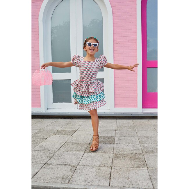 Marigold Print 3-Tiered Mini Skort, Pink & Turquoise - Skirts - 2