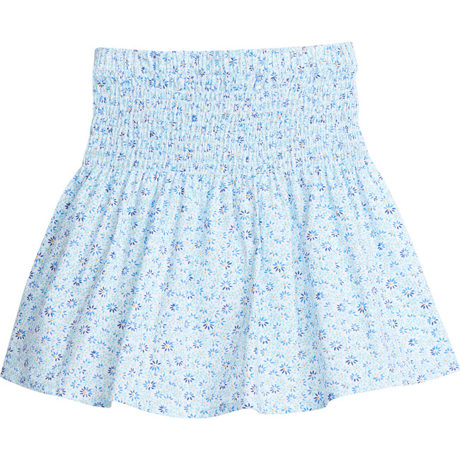Daisy Print Shirred Waist Mini Circle Skirt, Blue