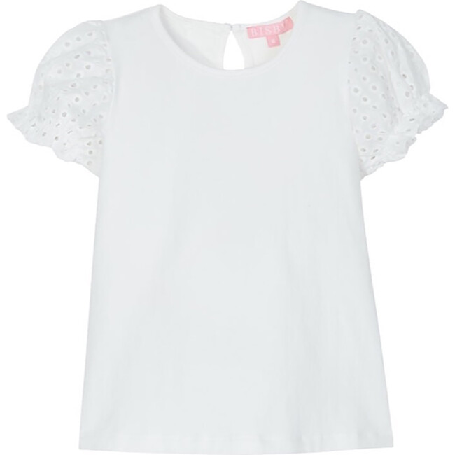 Contrast Eyelet Puff Sleeve, White