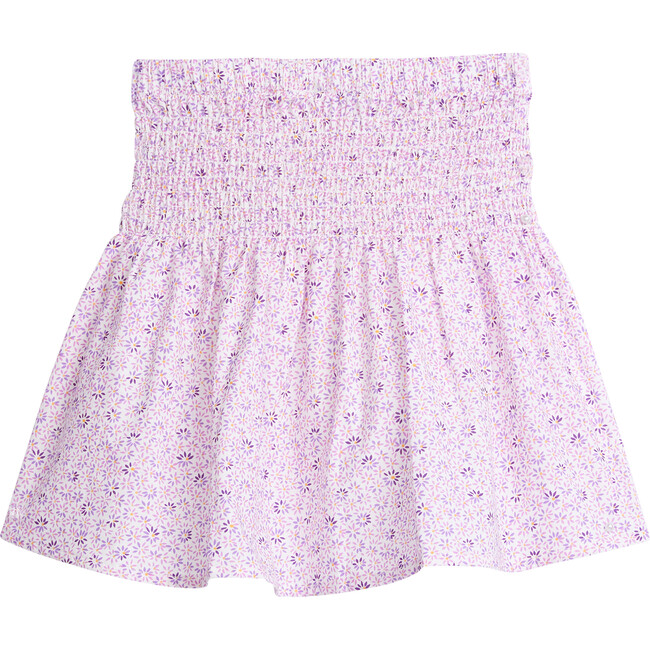 Daisy Print Shirred Waist Mini Circle Skirt, Purple
