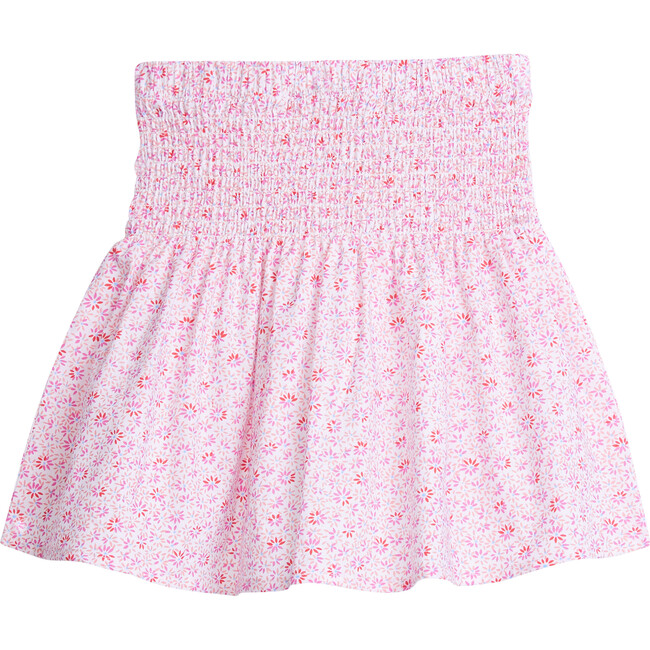 Daisy Print Shirred Waist Mini Circle Skirt, Pink