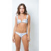 Women's Bandeau Drapped String Bikini Top, White & Blue - Two Pieces - 2