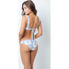 Women's Bandeau Drapped String Bikini Top, White & Blue - Two Pieces - 4