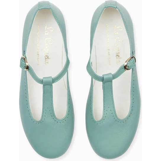 Leather T-Bar Shoes, Pale Green