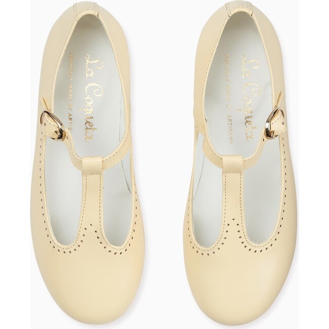 Leather T-Bar Shoes, Pale Yellow