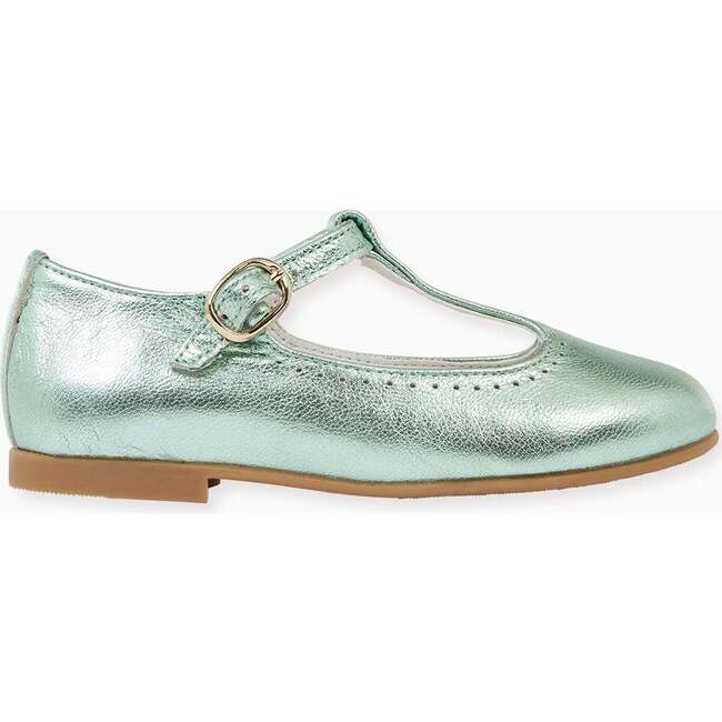 Leather T-Bar Shoes, Metallic Green - Dress Shoes - 3