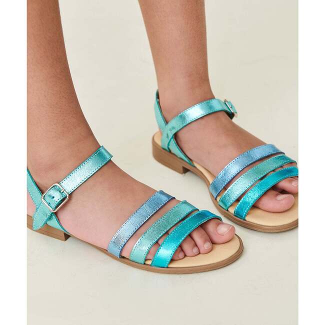 Siena Leather Sandals, Metallic Turquoise - Sandals - 2