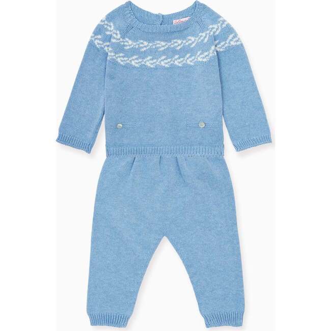 Intarsia Cotton Knitted Baby Set, Blue