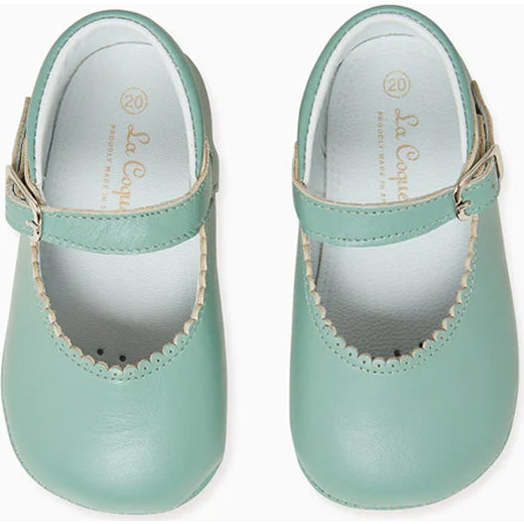 Leather Baby Mary Jane Shoes, Pale Green