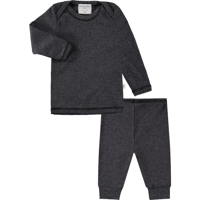 Toddler Rib L/S Lap Tee + Legging Set, Dark Gray