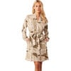 Women's Quinn Leaf Print Banded Short Robe, Fern - Robes - 1 - thumbnail