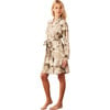 Women's Quinn Leaf Print Banded Short Robe, Fern - Robes - 2