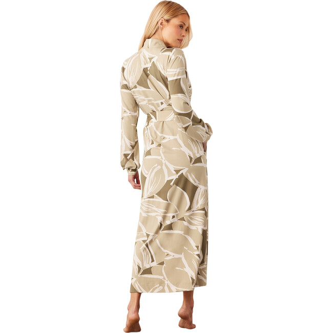 Women's Skyler Leaf Print Banded Long Robe, Fern - Robes - 3