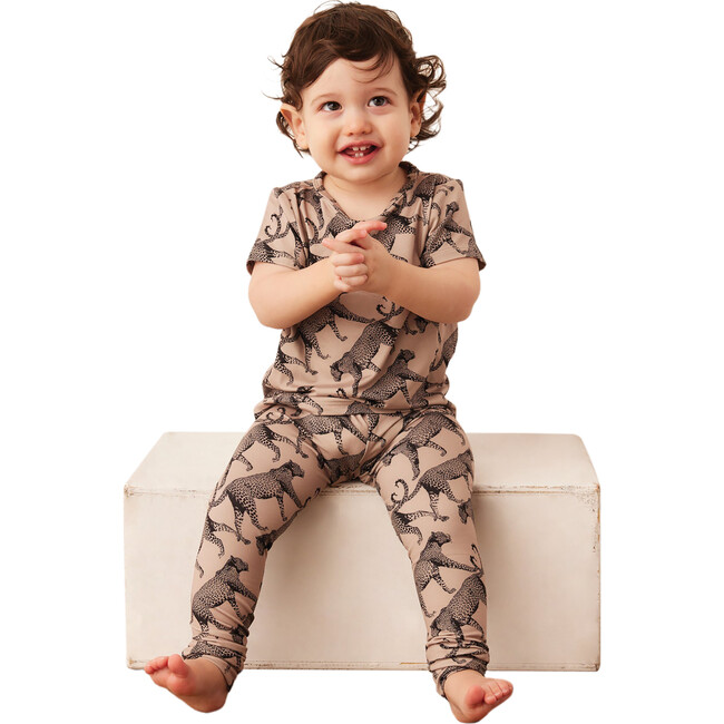 Viv Kids Leopard Print Short Sleeve T-Shirt & Leggings Set, Chai