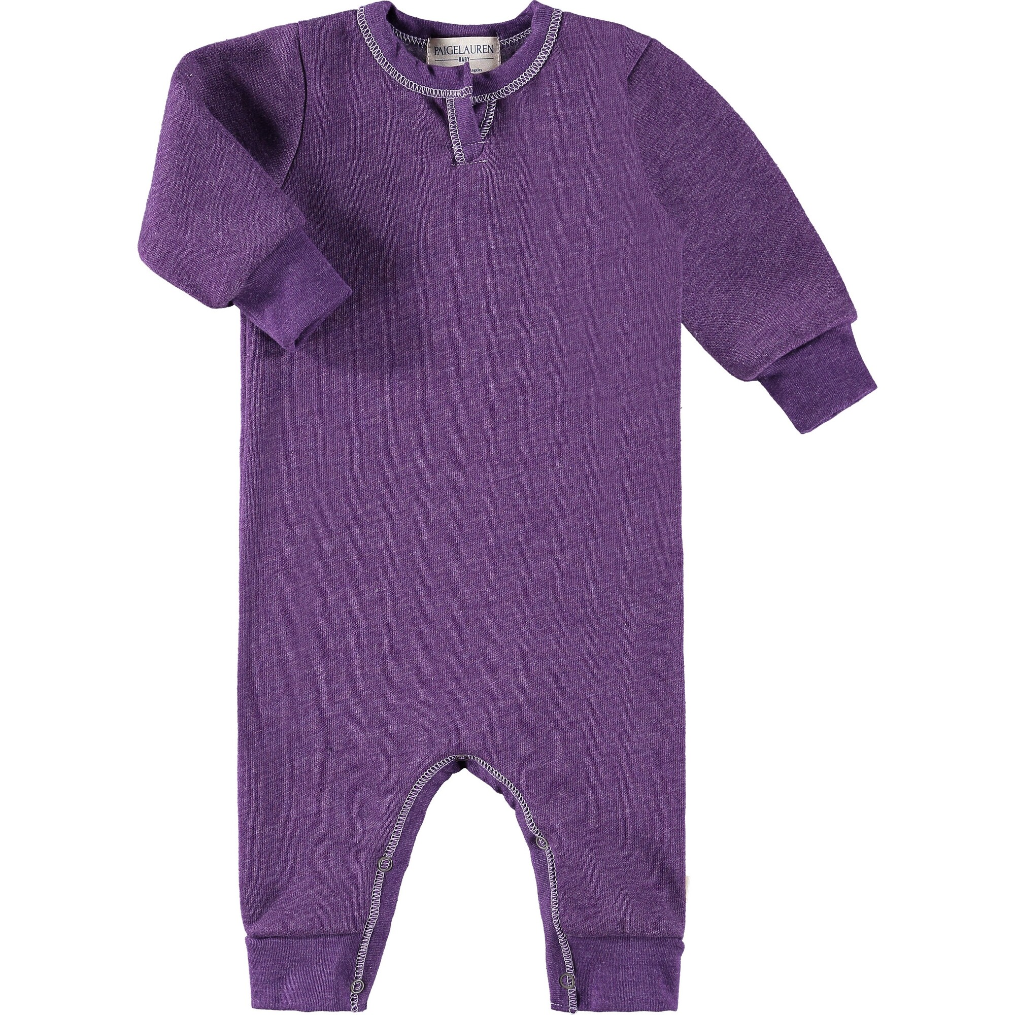 Baby Henley Fleece Coverall, Purple - Rompers - 1