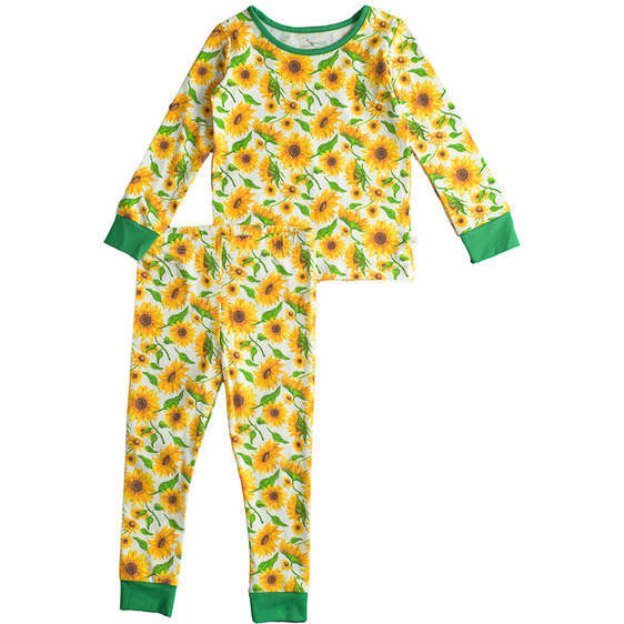 Two Piece Long Sleeve Toddler Pajamas, Summer Sunflowers
