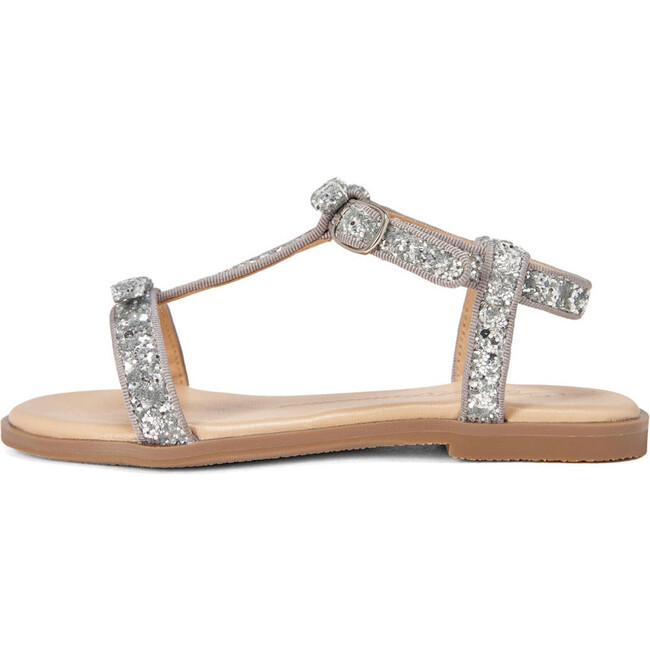 Nell Striped Leather Glitter Sandals, Silver