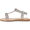 Nell Striped Leather Glitter Sandals, Silver - Sandals - 1 - thumbnail
