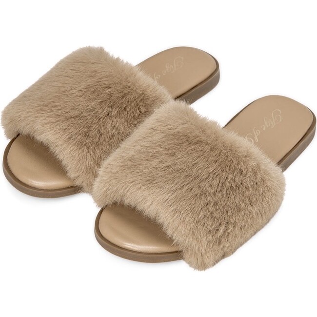Rosalie Leather Faux Fur Strap Slip Ons, Beige - Slip Ons - 2